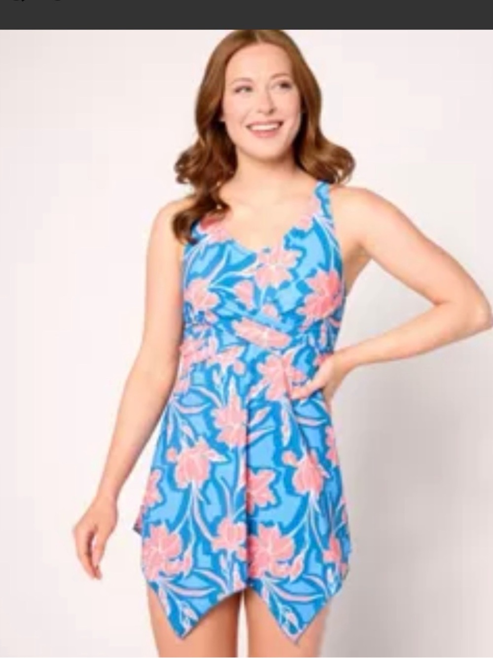D&Co. Beach Swim Dress Womens plus sz14 modest plus size NWOT v-neck blue floral